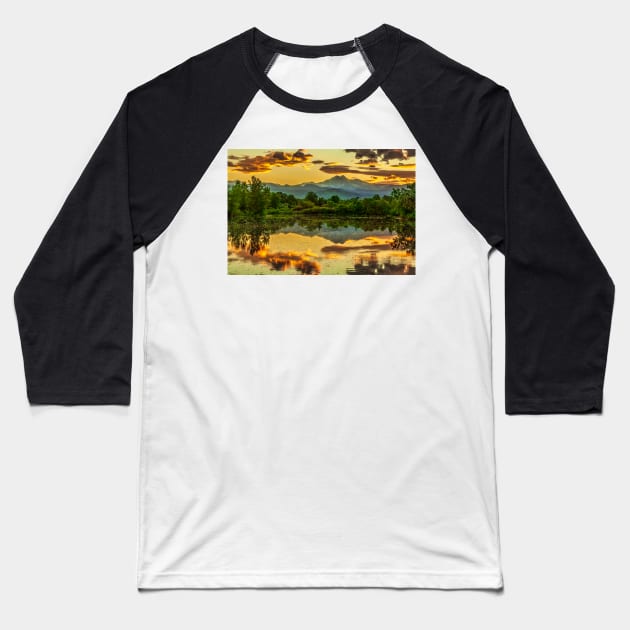 Warm Golden Ponds Sunset Baseball T-Shirt by nikongreg